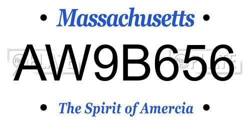 AW9B656 Massachusetts License Plate