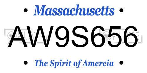 AW9S656 Massachusetts License Plate