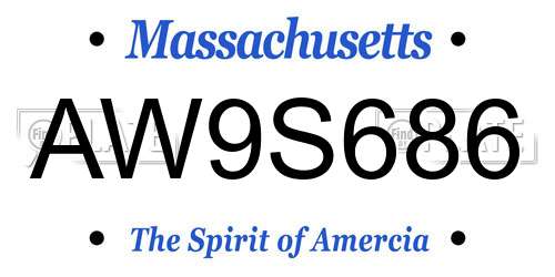 AW9S686 Massachusetts License Plate
