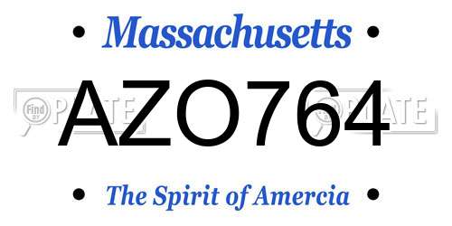 AZO764 Massachusetts License Plate