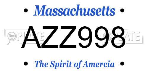 AZZ998 Massachusetts License Plate