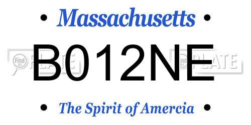 B012NE Massachusetts License Plate