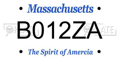 B012ZA Massachusetts License Plate