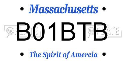 B01BTB Massachusetts License Plate
