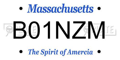 B01NZM Massachusetts License Plate