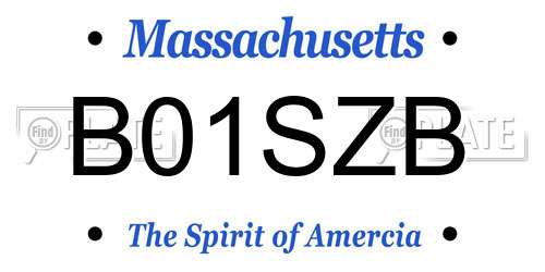 B01SZB Massachusetts License Plate