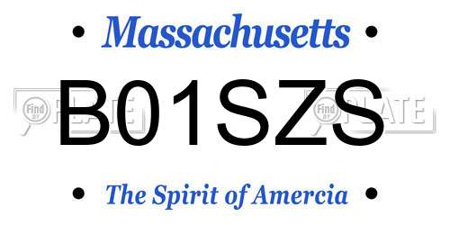 B01SZS Massachusetts License Plate