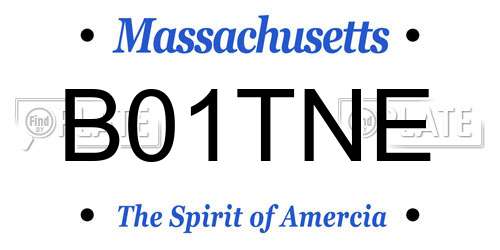 B01TNE Massachusetts License Plate
