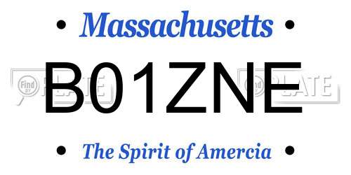 B01ZNE Massachusetts License Plate