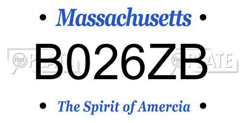 B026ZB Massachusetts License Plate