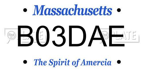 B03DAE Massachusetts License Plate
