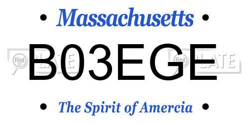B03EGE Massachusetts License Plate