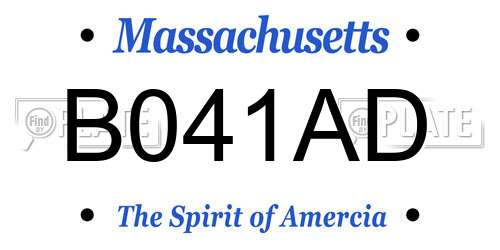 B041AD Massachusetts License Plate