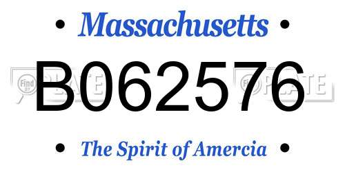 B062576 Massachusetts License Plate