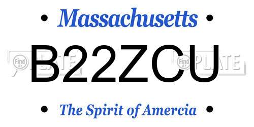 B22ZCU Massachusetts License Plate