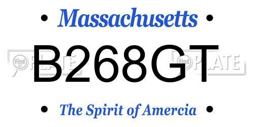 B268GT Massachusetts License Plate