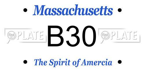 B30 Massachusetts License Plate