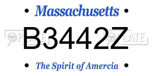 B3442Z Massachusetts License Plate