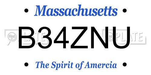 B34ZNU Massachusetts License Plate