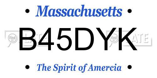B45DYK Massachusetts License Plate