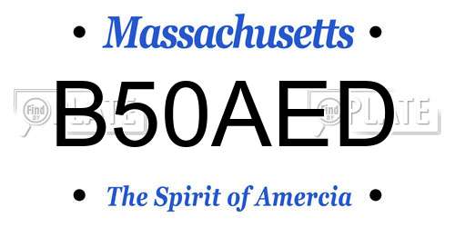 B50AED Massachusetts License Plate