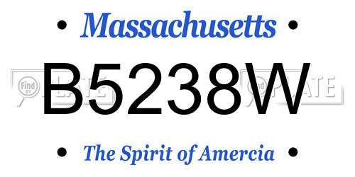 B5238W Massachusetts License Plate