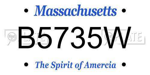B5735W Massachusetts License Plate