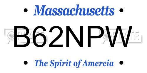 B62NPW Massachusetts License Plate