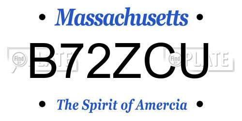 B72ZCU Massachusetts License Plate