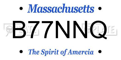 B77NNQ Massachusetts License Plate