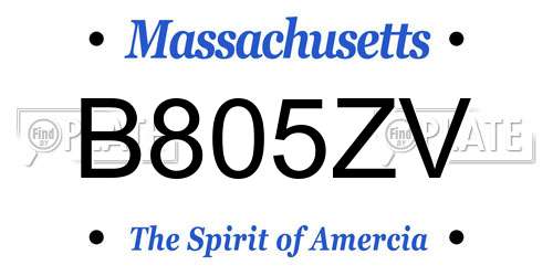B805ZV Massachusetts License Plate