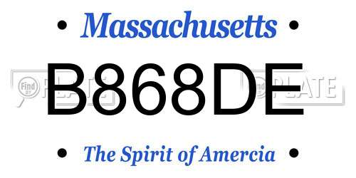 B868DE Massachusetts License Plate