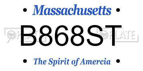 B868ST Massachusetts License Plate