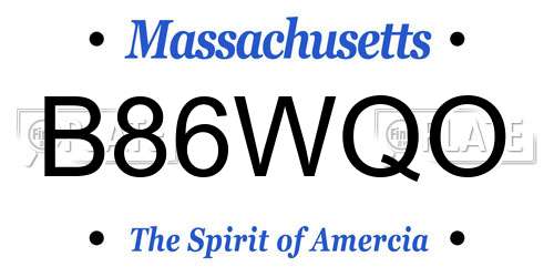 B86WQO Massachusetts License Plate