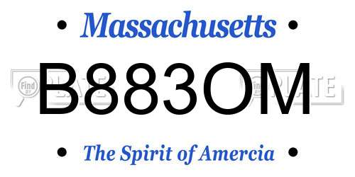 B883OM Massachusetts License Plate