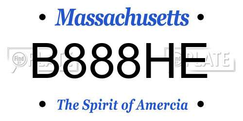 B888HE Massachusetts License Plate