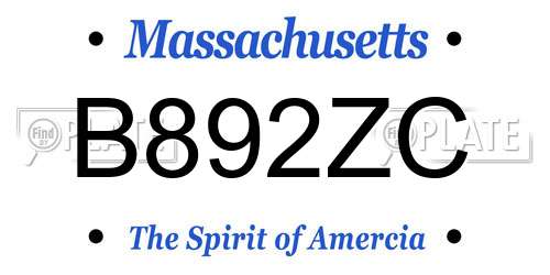 B892ZC Massachusetts License Plate