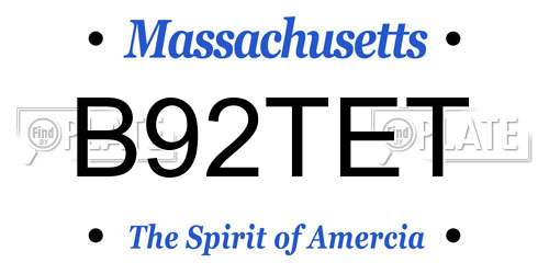 B92TET Massachusetts License Plate