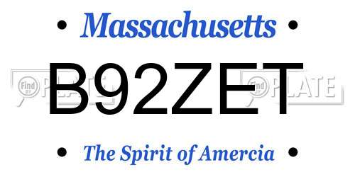 B92ZET Massachusetts License Plate