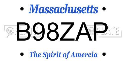 B98ZAP Massachusetts License Plate