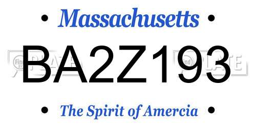 BA2Z193 Massachusetts License Plate