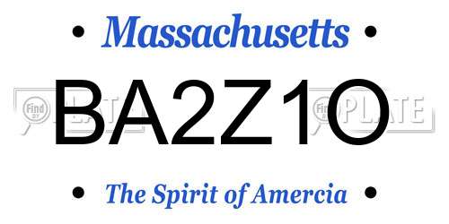 BA2Z1O Massachusetts License Plate