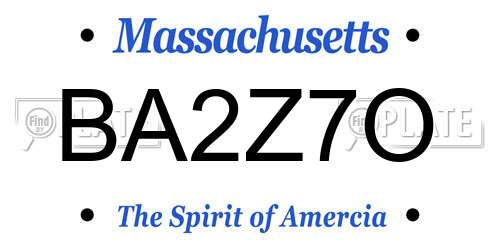 BA2Z7O Massachusetts License Plate