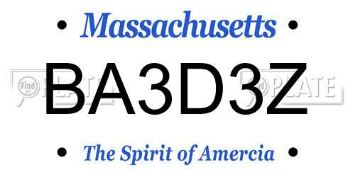 BA3D3Z Massachusetts License Plate