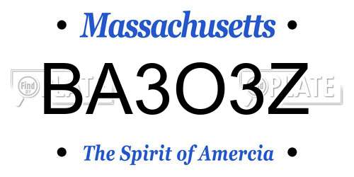 BA3O3Z Massachusetts License Plate