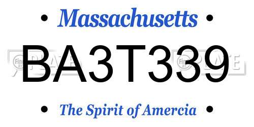 BA3T339 Massachusetts License Plate