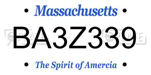 BA3Z339 Massachusetts License Plate