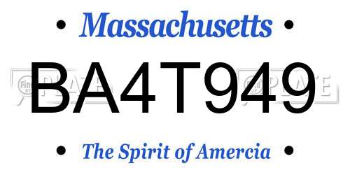 BA4T949 Massachusetts License Plate