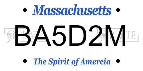 BA5D2M Massachusetts License Plate