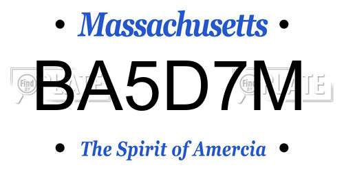 BA5D7M Massachusetts License Plate